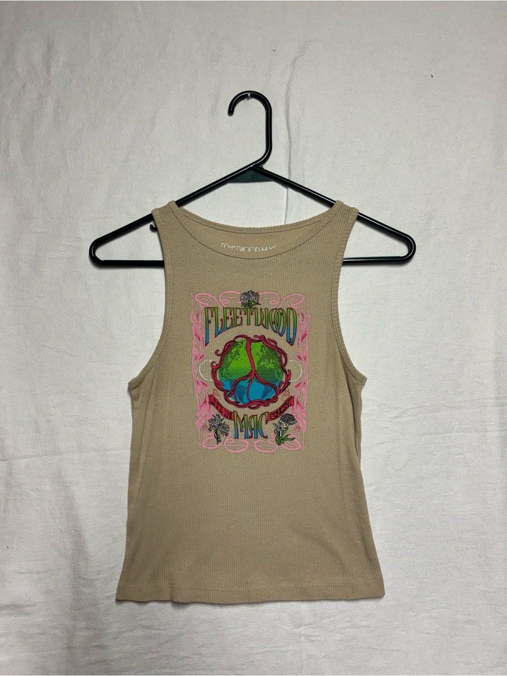 Fleetwood Mac Graphic Beige Ribbed Tank Top